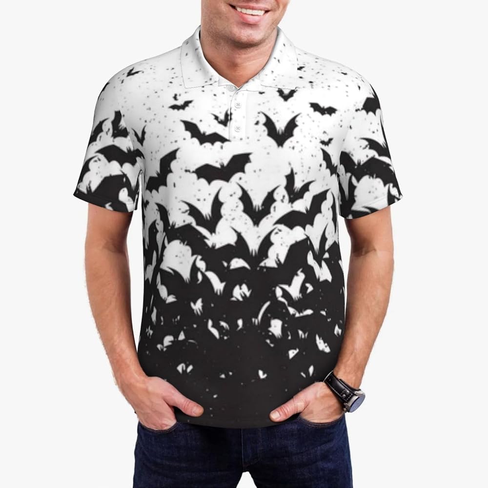 Ncpkcb Halloween Horror Black Bats Men's Short Sleeve Polo